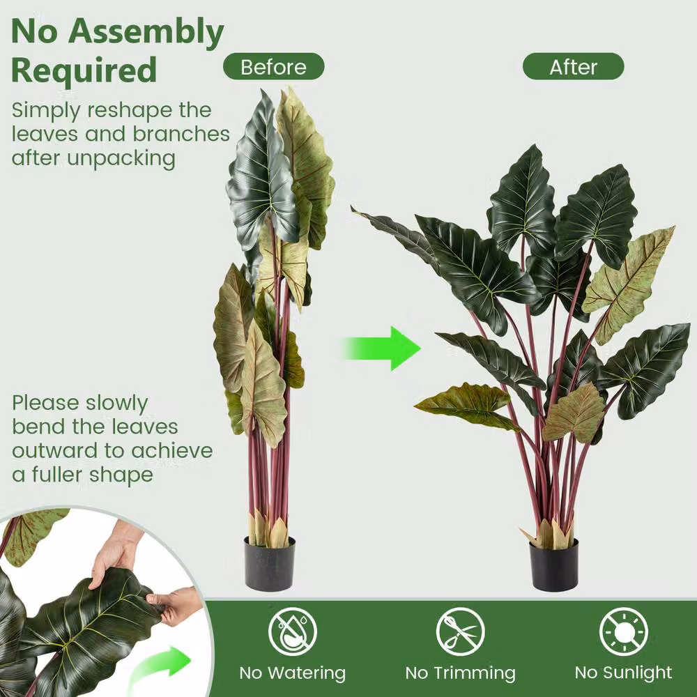 Costway Artificial Rainbow Taro Tree, 160 cm Tall, Green – 3