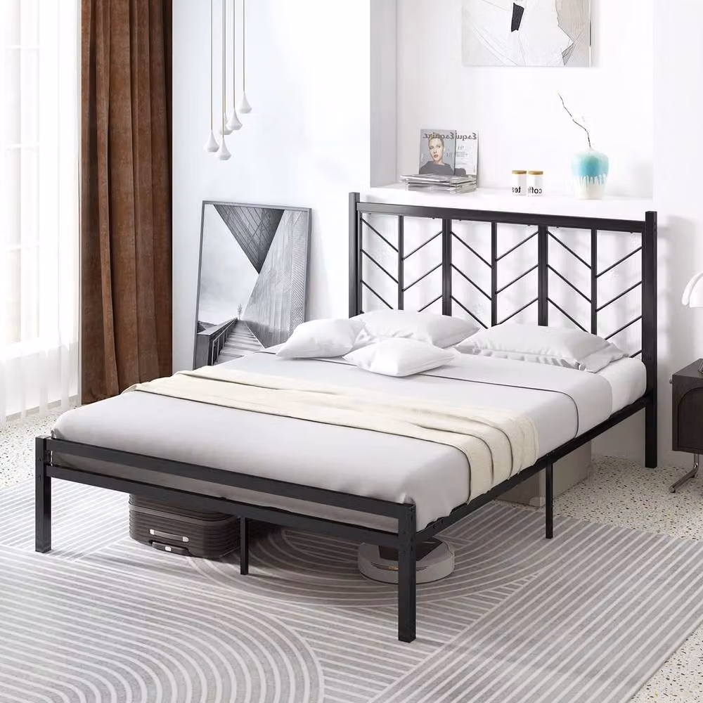 Havendro King Size Metal Platform Bed Frame with Branch Shaped Headboard in Black, W: 180 cm, L: 200 cm – 3