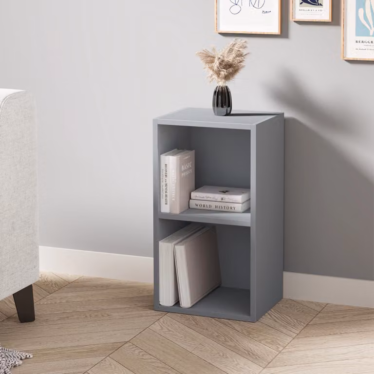 DHS Modern Grey Cube Storage Unit with 2 Shelves and Back Panel