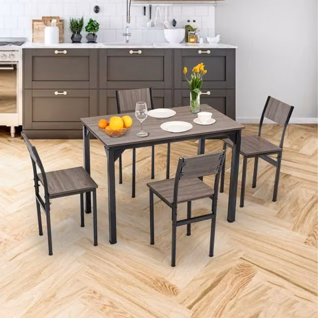 WestWood 5-Piece Compact Wooden Dining Table and 4 Chairs Set in Grey