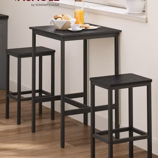 VASAGLE Industrial Bar Table and Stools Set in Black