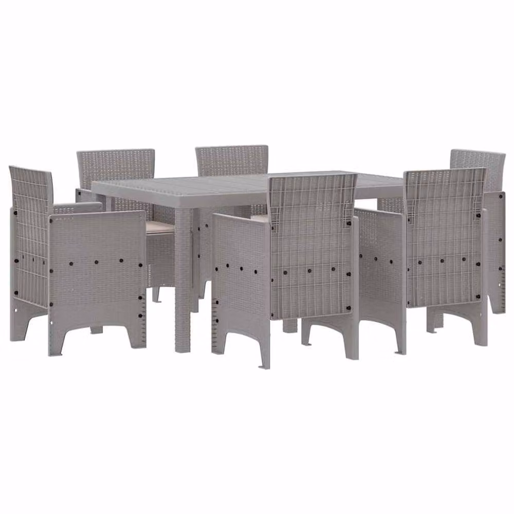 Berkfield Home Modern 7 Piece Poly Rattan Garden Dining Set with Grey Cushions – 2
