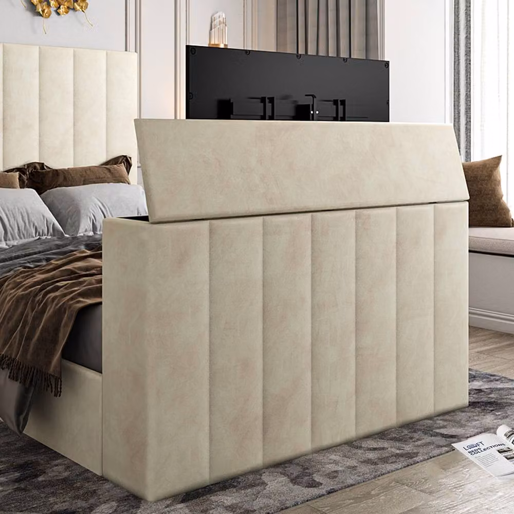 KDMD Argyll Upholstered Soft Velvet Line Bespoke Bed Frame in Cream/Beige, Size: Single (W: 90 cm, L: 200 cm) – 3