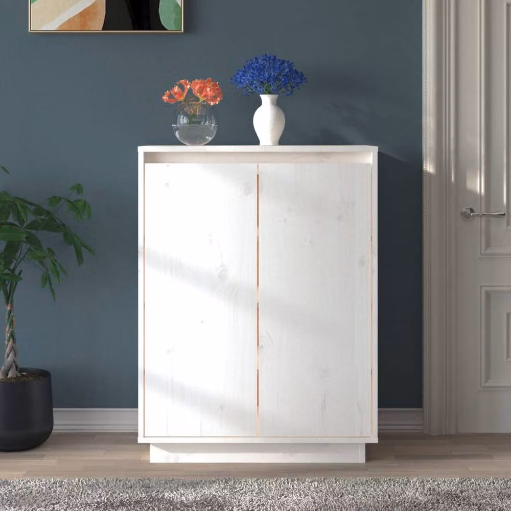 Berkfield Home White Solid Wood Pine Shoe Cabinet W/D/H: 60 x 35 x 80 cm – 2