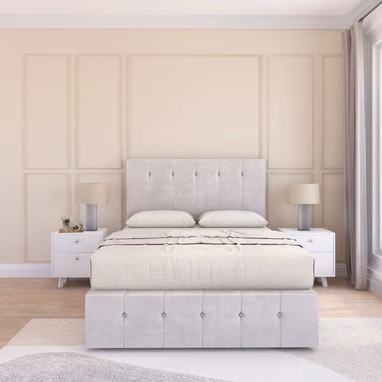 Sloomy Cambridge Divan Bed Base with Chesterfield Upholstered Headboard and Footboard, Silver, W/D/H: 120 x 200 x 135 cm