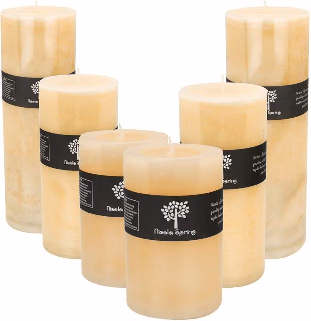 Nicola Spring Round Vanilla Pillar Candles, Pack of 3, Beige