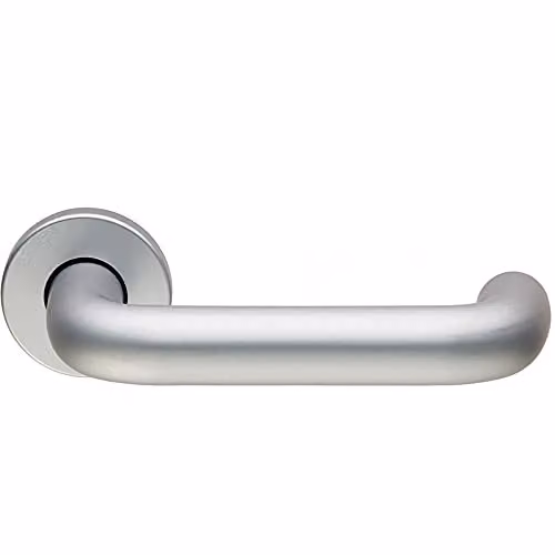 Loops Pair 19mm Round Bar Safety Lever on Round Rose in Brushed Satin Aluminium Silver with Concealed Fixings