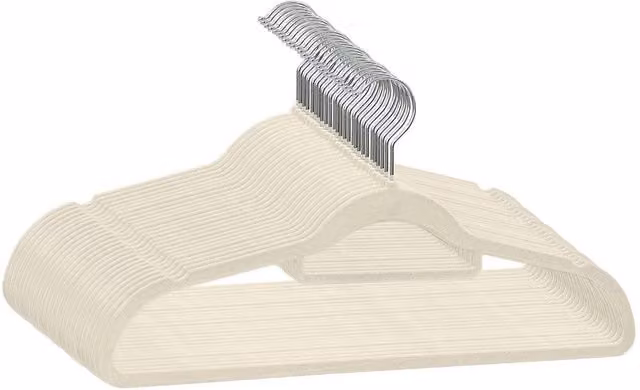 NESTLUNE 30 Pack Non Slip Velvet Flocked Clothes Hangers in Beige