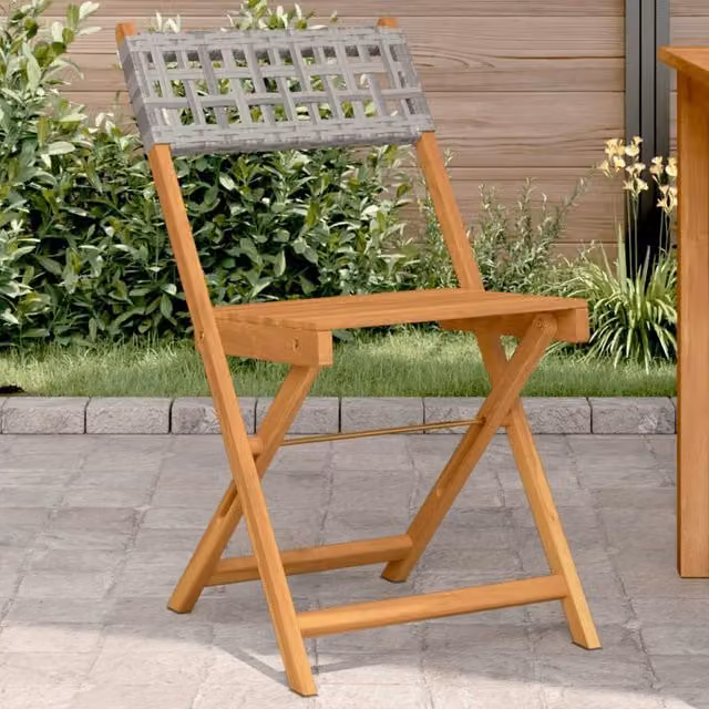 Berkfield Home Set of 2 Grey Bistro Chairs in Acacia Wood and Poly Rattan – 1