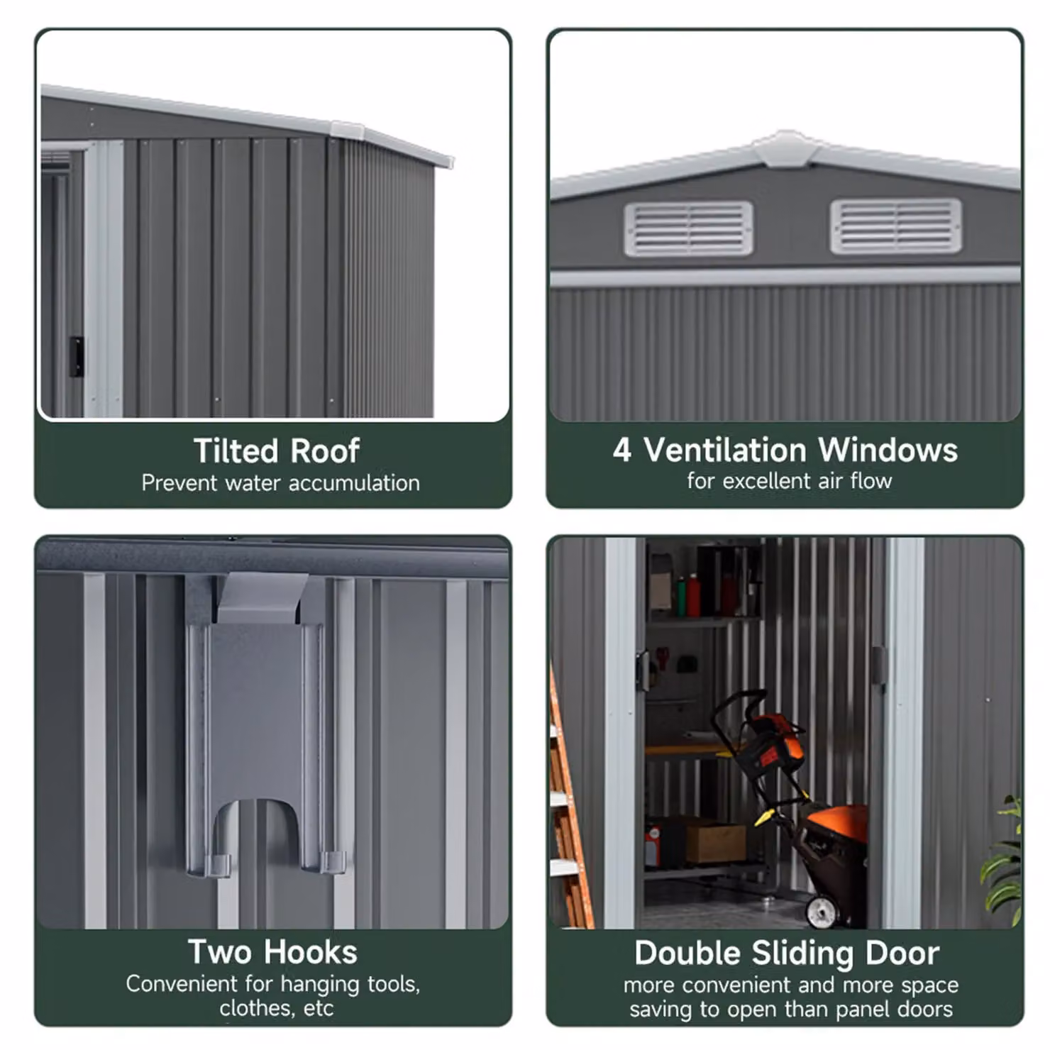Living and Home Metal Garden Storage Shed with Apex Roof and Double Doors in Dark Grey, W: 304.8 cm, D: 243.84 cm, H: 183.0 cm – 4