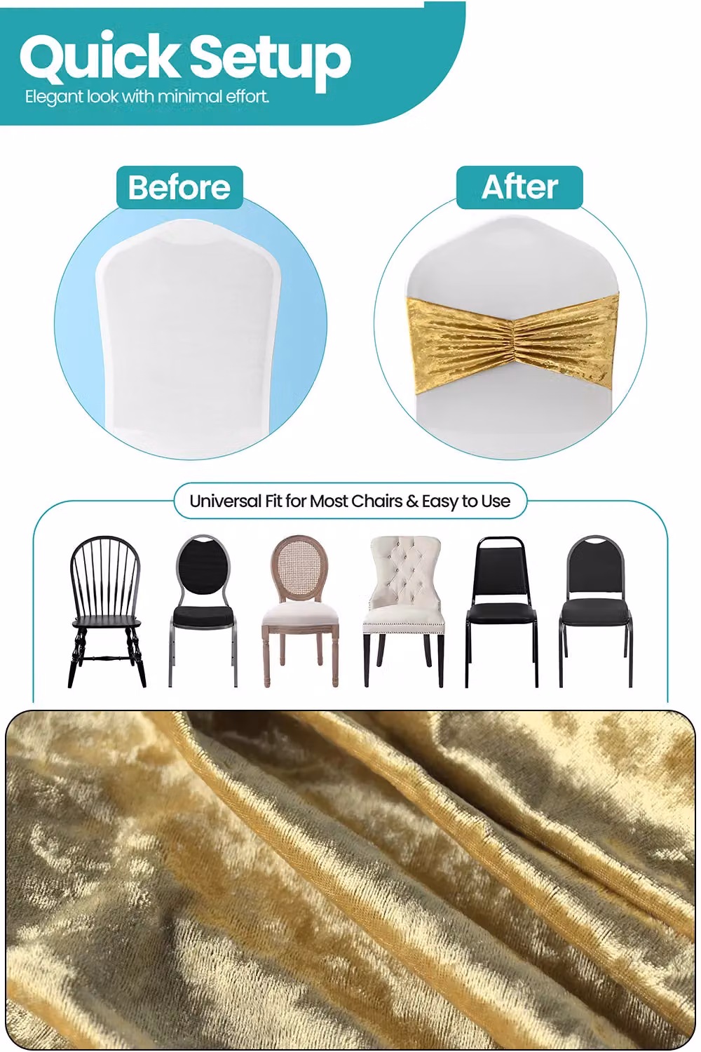 Neel Blue Pack of 10 Diamond Velvet Chair Band Sashes in Blue and Gold Glitz Shiny Fabric for Weddings and Parties – 2