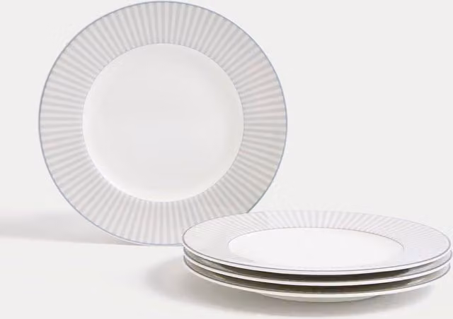 M&S Set of 4 Hampton Bone China Side Plates in Grey Mix Striped Pattern
