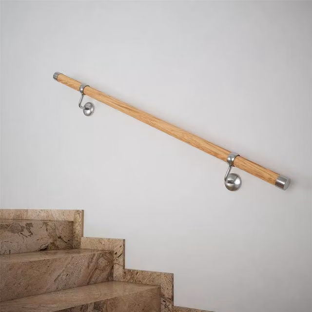 Woodworx Oak and Brushed Nickel Indoor Stair Handrail Kit, Brown, 1.2m