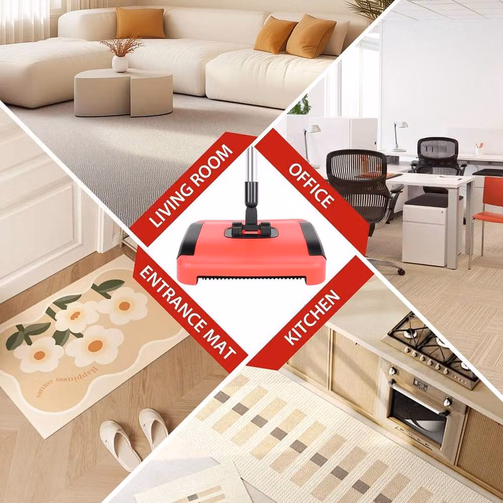 FLAVORA Manual Carpet Sweeper with Adjustable Telescopic Handle in Red – 2