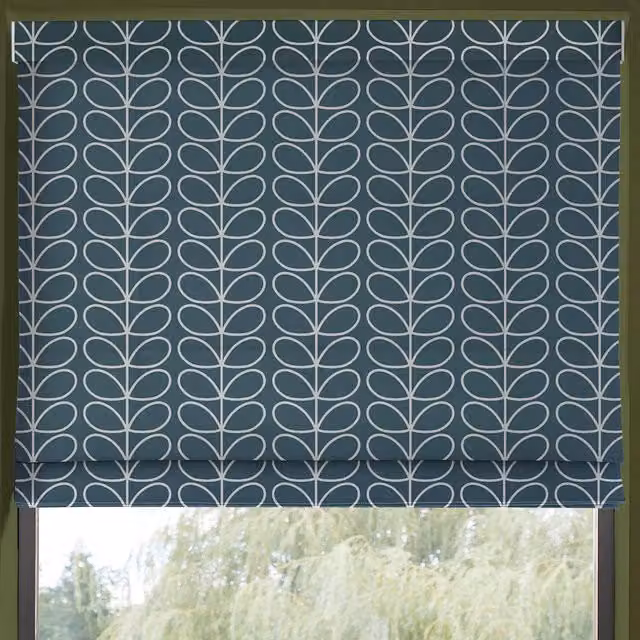 Orla Kiely Linear Stem Made to Measure Blackout Roman Blind in Blue Floral Design