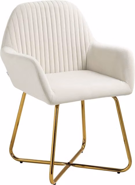 HOMCOM Modern Upholstered Velvet Accent Armchair with Metal Base in Cream White – 1