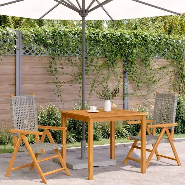 Berkfield Home Beautiful Garden Chairs, Set of 2, Grey Acacia Wood and Poly Rattan – 1