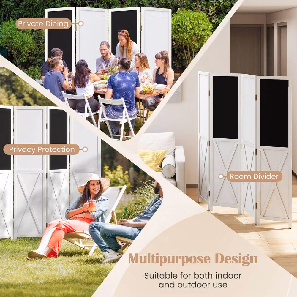 Costway 4-Panel Folding Room Divider with 2 Blackboards and 2 Whiteboards in White – 4