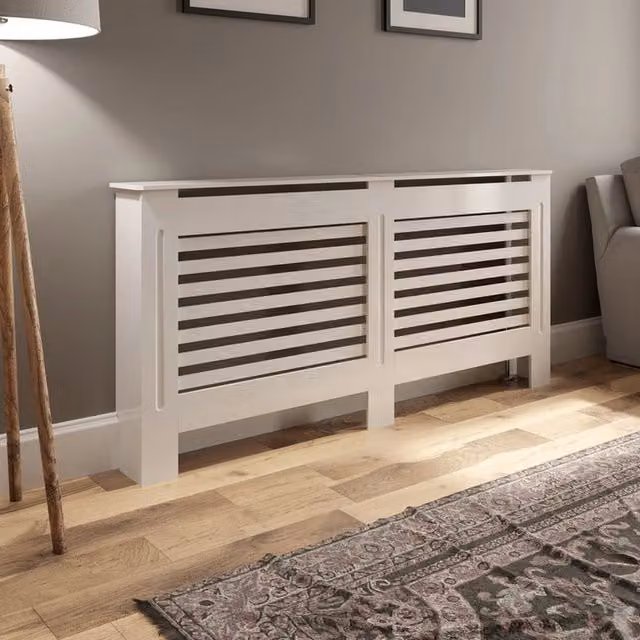 Temprazo White Adjustable Horizontal Slat Style MDF Radiator Cover, W: 212 cm