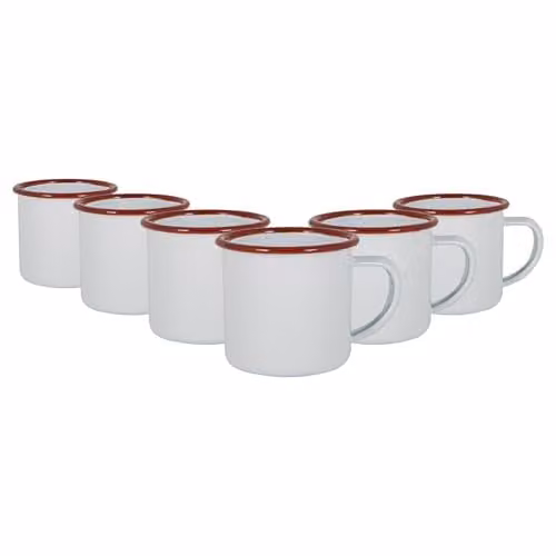 Argon Tableware Enamel Espresso Cups, Set of 6, Red, White or Blue, 130ml – 1