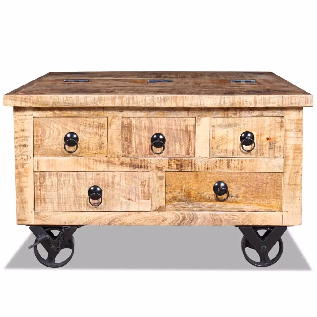 Berkfield Home Rough Mango Wood Coffee Table in Brown, W/D/H: 70 x 70 x 40 cm – 2