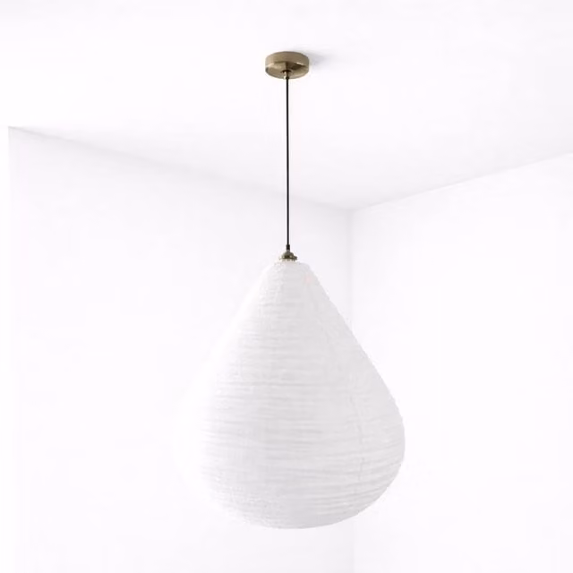 CGC Lighting Mabel Handmade White Linen Easy Fit Teardrop Lampshade, Scandinavian Minimalist Style, W/D/H: 40 x 40 x 20 cm