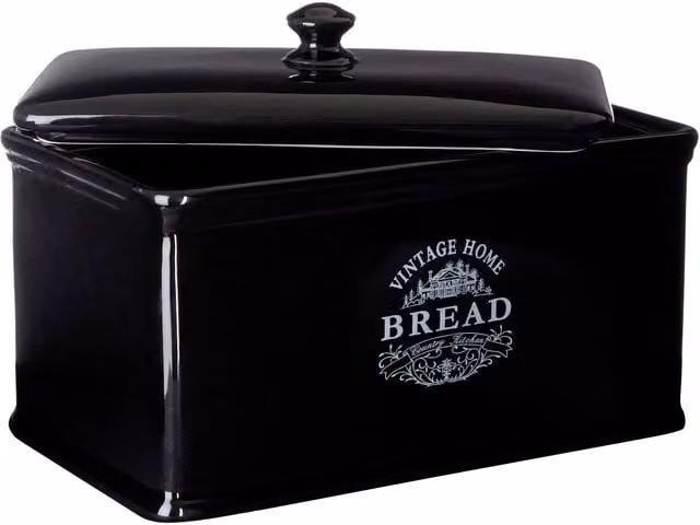 Orsina Black Ceramic Bread Crock with Lid for Loaf Storage