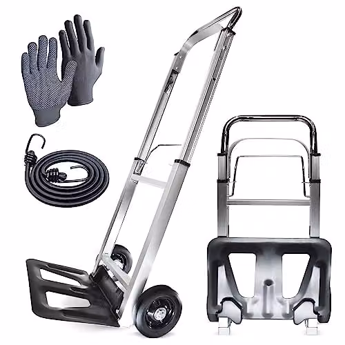 WMR Heavy Duty Aluminium Folding Hand Truck Trolley in Silver, 90kg Max Load Capacity – 1