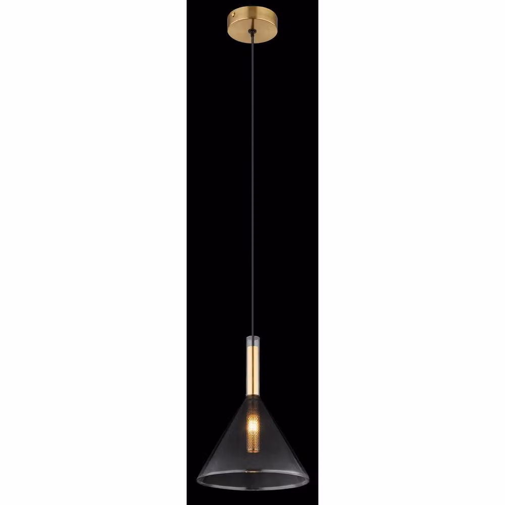 Globo Lighting Elisabeth Dome Slim Pendant Light in Gold and Brass with Grey Smoke Glass Shade, G9 LED Compatible – 2