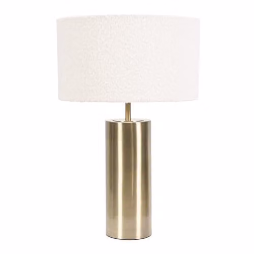 ValueLights Antique Brass Single Stem Touch Dimmer Table Lamp with Beige Boucle Fabric Shade