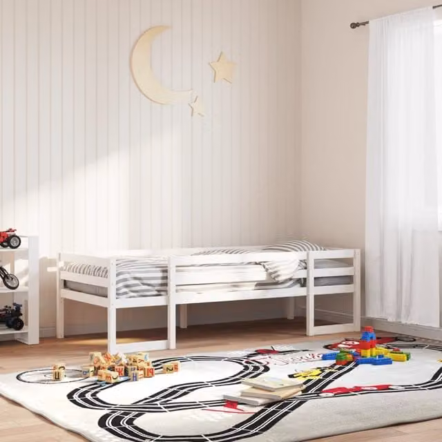Berkfield Home Kids' Solid Wood Pine Bed Frame in White, W/D/H: 90 x 200 cm – 1