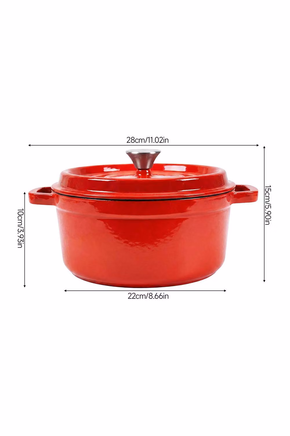 Living and Home Enamelled Cast Iron Dutch Oven Casserole Pot with Glass Lid, Red – 3