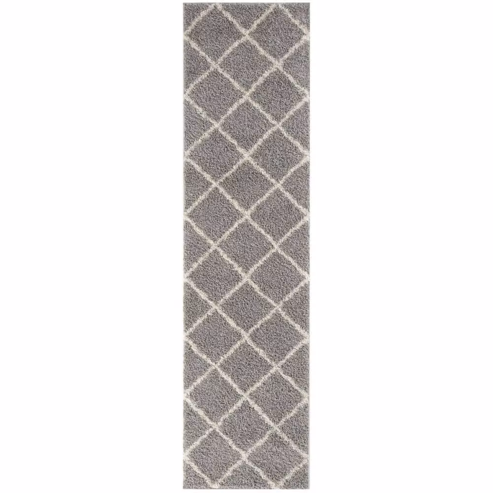 THE RUGS Moroccan Soft High Pile Shaggy Diamond Rug, Grey, W: 240 cm, D: 340 cm – 4