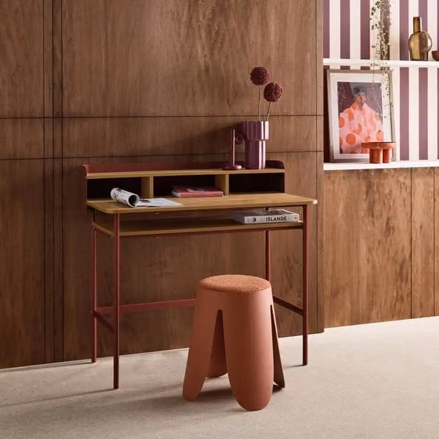 sweeek Modern Red Metal and MDF Writing Desk with 3 Niches