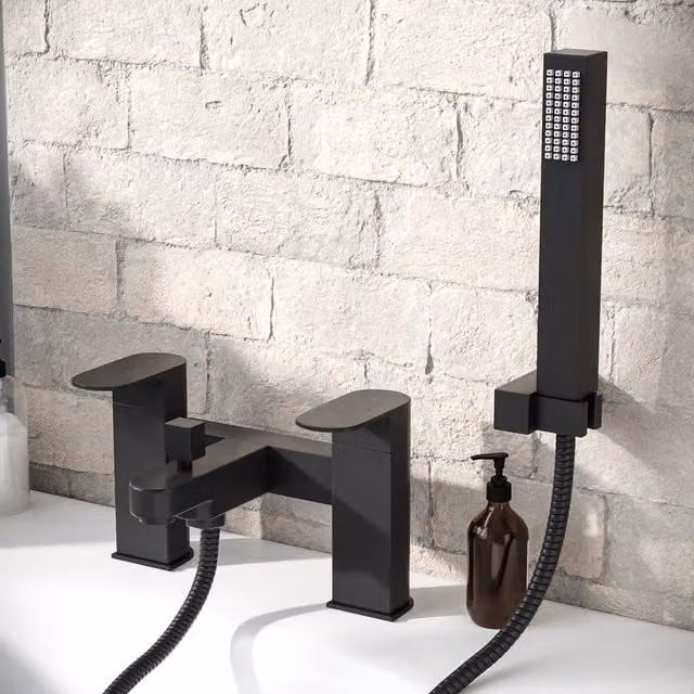 Nes Home Luxury Bath Filler Tap and Shower Mixer Kit with Handset in Matte Black – 1