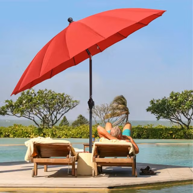 Garden Mile Red and Grey Garden Parasol with Aluminium and Steel Frame