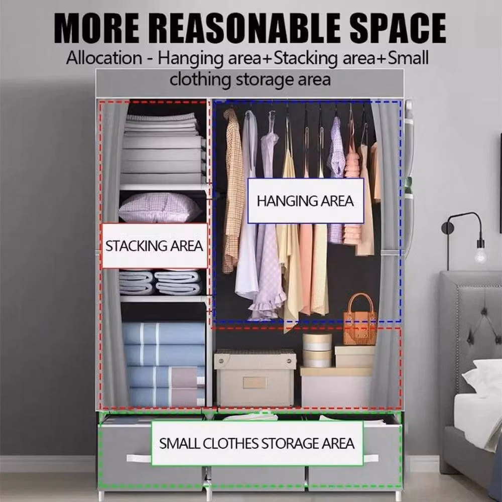 KORVIXA Modern Grey Fabric Canvas Wardrobe, W/D/H: 105 x 45 x 165 cm – 3
