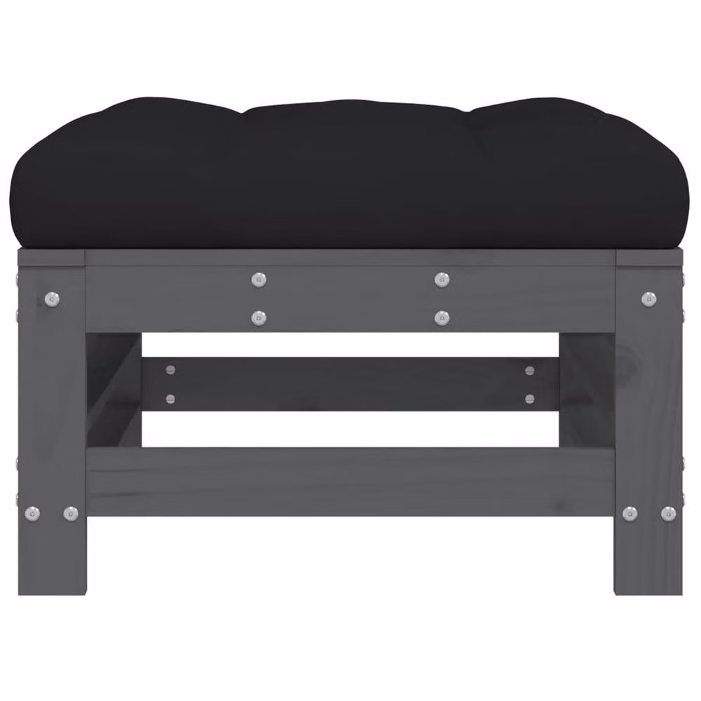 Berkfield Home Rustic Pine Garden Footstool with Grey Cushion – 3