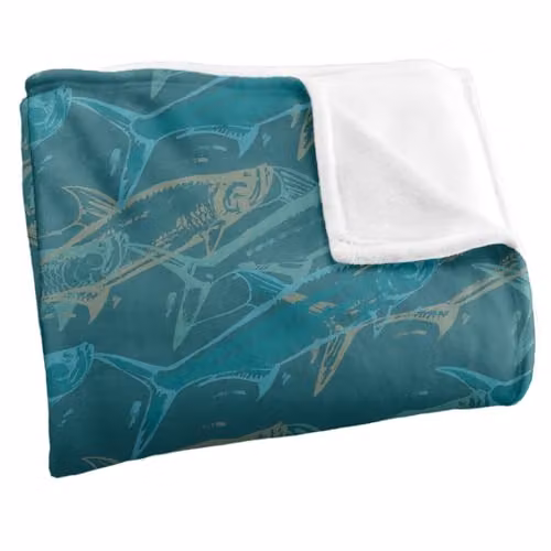 JQ Licensing Tarpon Mosaic Fishing Pattern Super Soft Fleece Throw Blanket, Multicolour, W: 91 cm, L: 147 cm – 2
