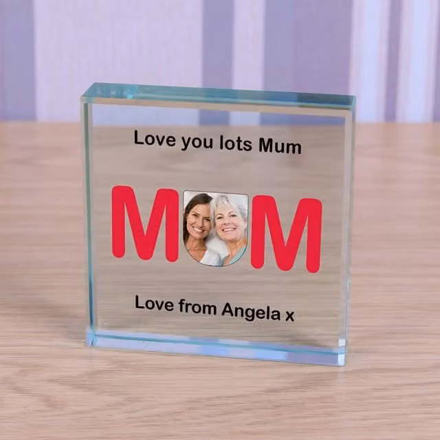 Uniqueful Personalised Mum Glass Token Mothers Day Gift in Transparent and Beige