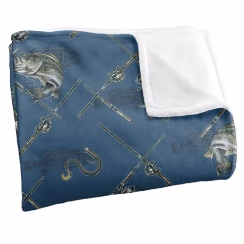 JQ Licensing Action Bass Fishing Pattern 2 Silky Touch Super Soft Fleece Throw Blanket, Multicolour, W: 91 cm, D: 147 cm – 2