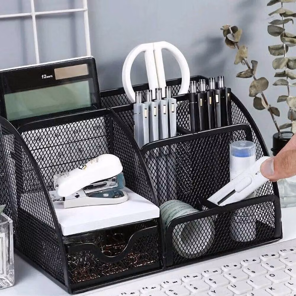 EONLION Black Metal Mesh Multi-Compartment Desk Organiser, W: 50.0 cm x D: 50.0 cm x H: 5.0 cm – 3