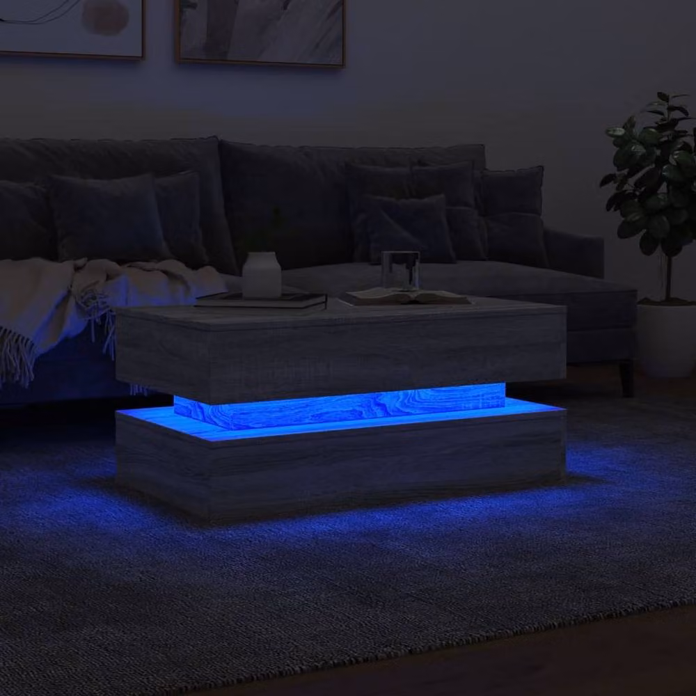 Berkfield Home Modern Grey Sonoma Coffee Table with LED Lights, W/D/H: 90 x 50 x 40 cm – 4
