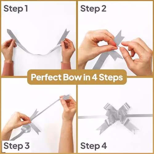 Shatchi 40pcs Silver 3cm Plastic Pull Bows for Gift Wrapping and Party Decorations – 6