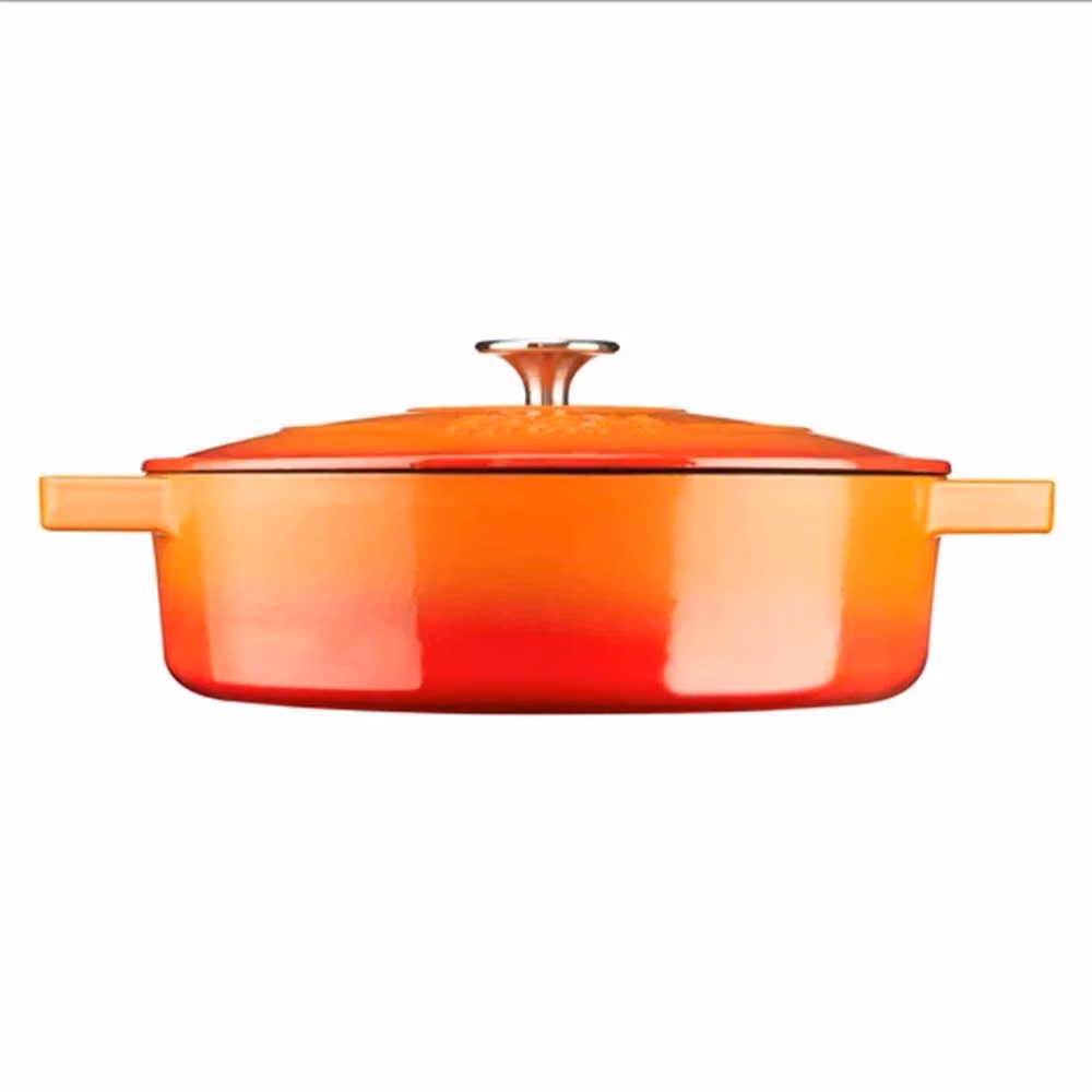 Cooks Professional Enamelled Cast Iron Casserole Dish, Orange, 28 cm – 3