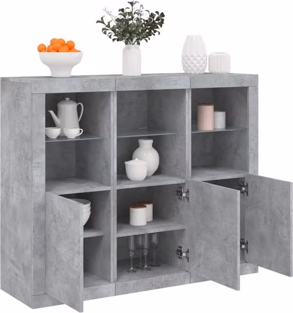 Berkfield Home Set of 3 Modern Concrete Grey Engineered Wood Sideboards with Integrated LED Lighting – 1