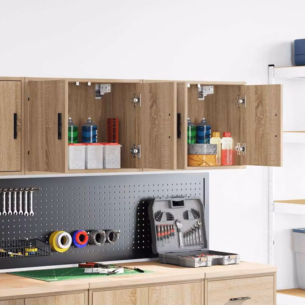 Berkfield Home Garage Wall Cabinets, 2 Piece Sonoma Oak Brown Engineered Wood Set with Hinged Doors and Internal Shelves – 2