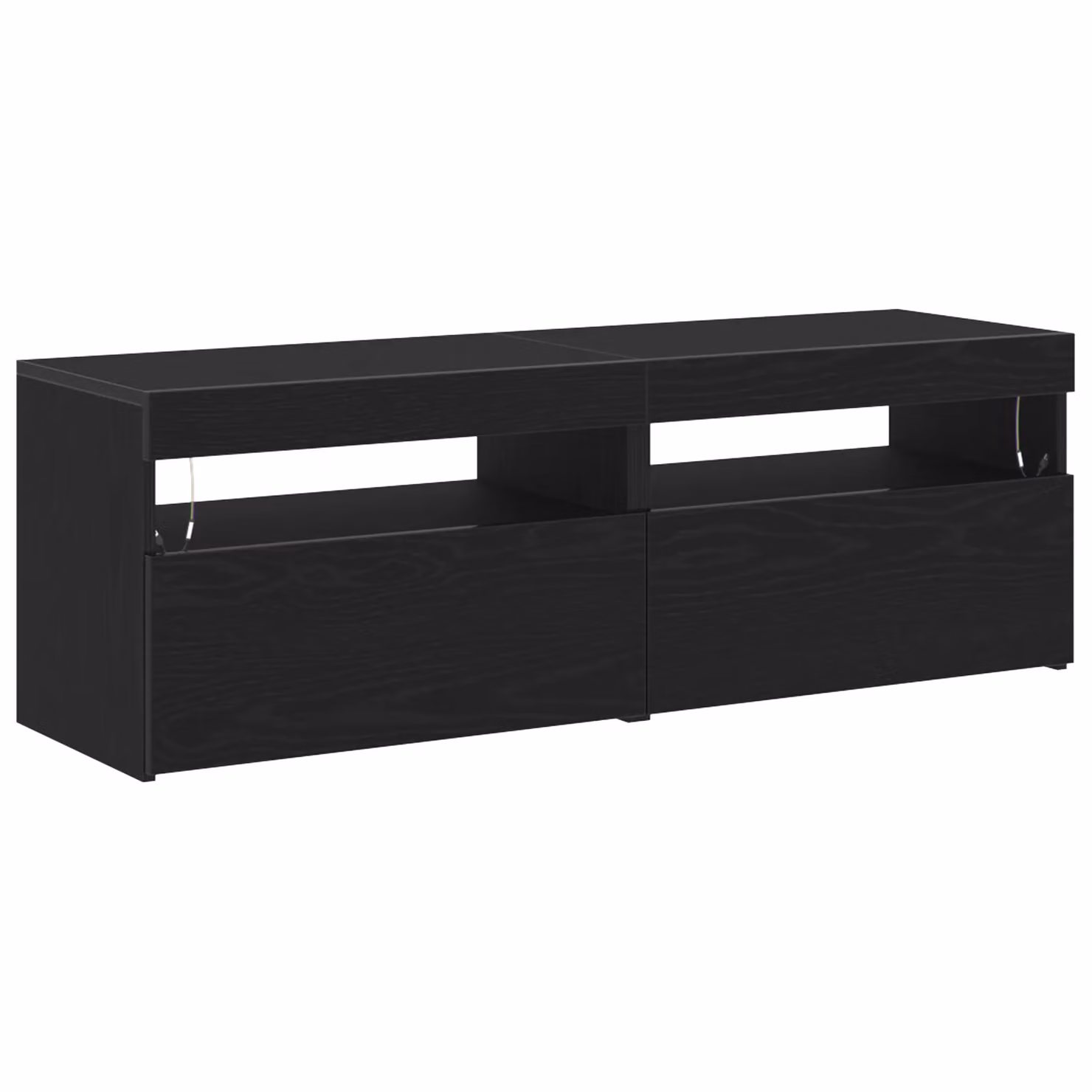 Berkfield Home Set of 2 Modern Black Oak Wall Mounted TV Cabinets with LED Lighting, W/D/H: 60 x 35 x 40 cm – 2