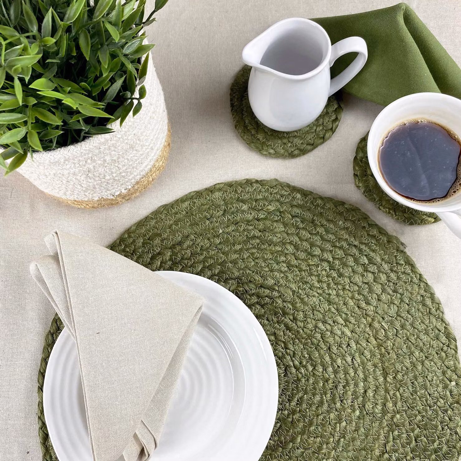Esselle Round Jute Rope Placemats, 2 Pack, Green – 5