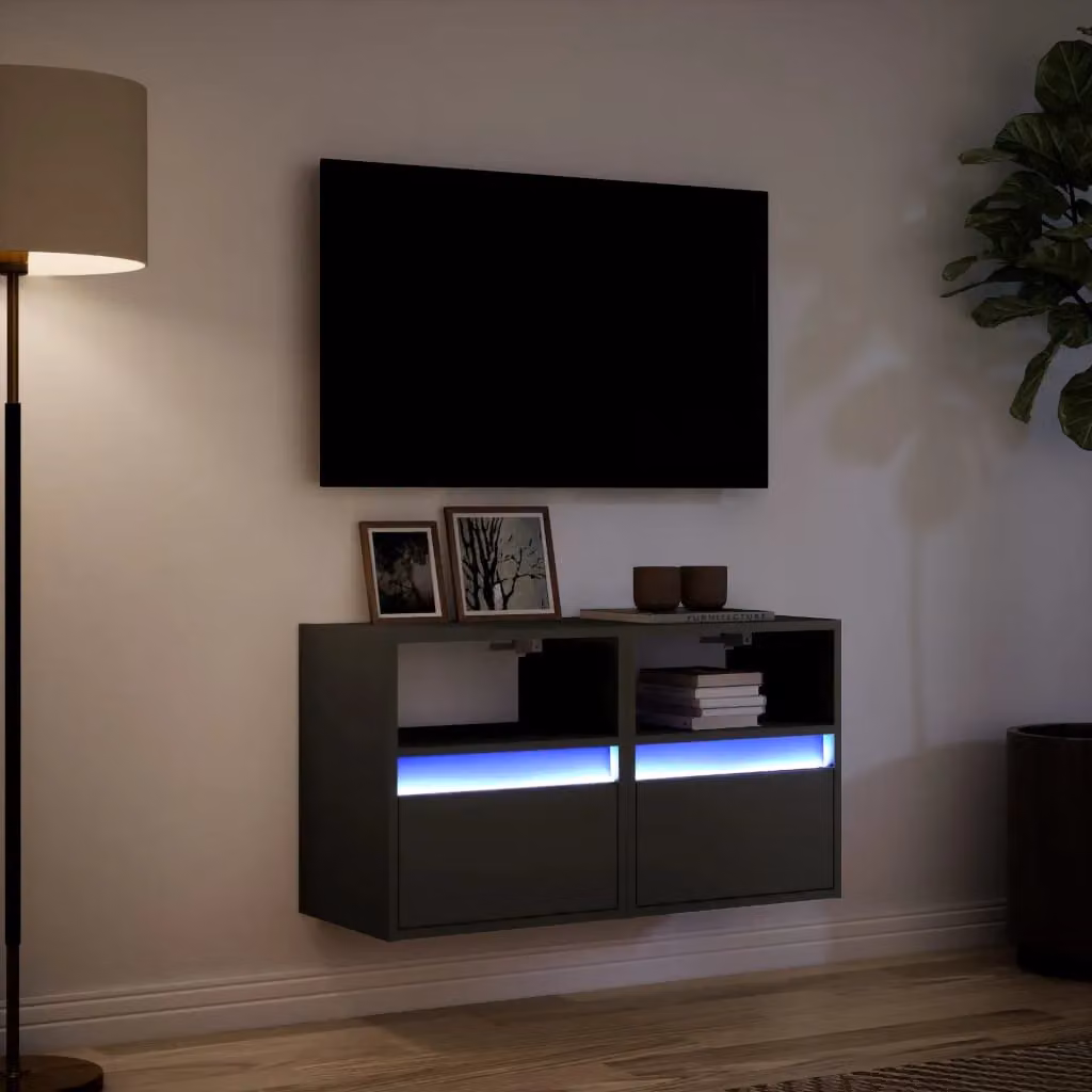 Berkfield Home Set of 2 Black Wall Mounted TV Cabinets with Integrated LED Lighting, W: 41 cm, D: 31 cm, H: 45 cm – 5